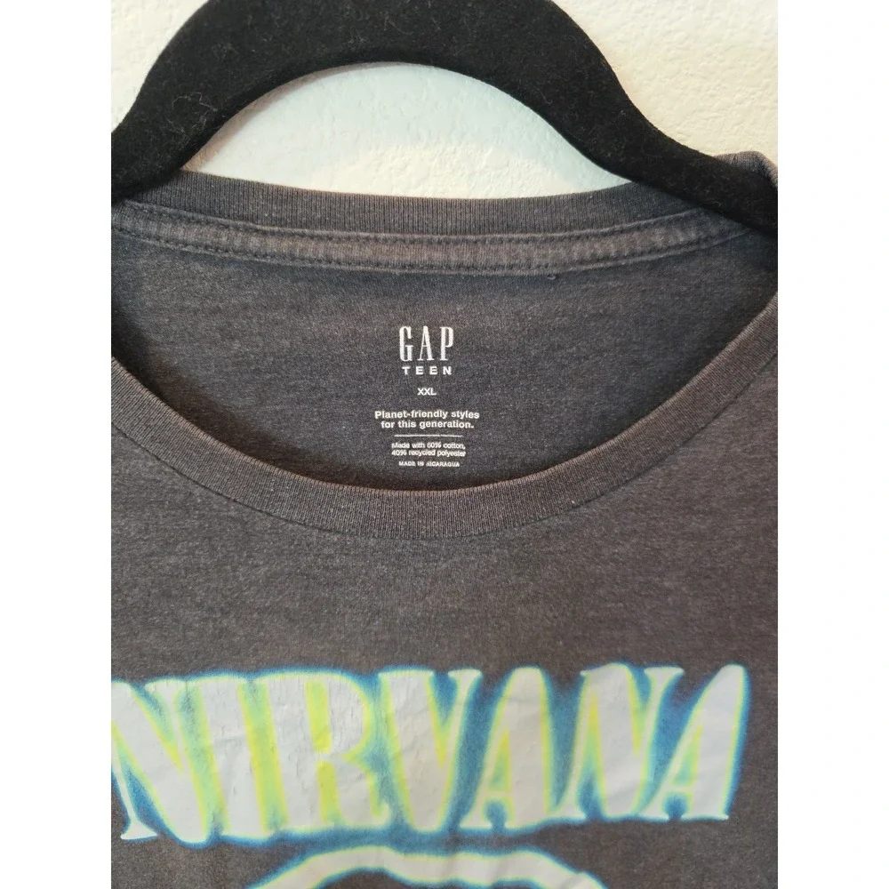 Gap Teen Unisex Nirvana Smiley Logo Grey Graphic Tee Tie‎ Dye Logo Sz XXL Boys